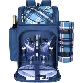 ASFASFq-Hap Tim Panier de Pique-Nique pour 2 Personnes, avec Compartiment Isotherme Anti-Fuite, Porte-vin, Couverture Polaire et Couverts, Parfait pour la Plage, Le Camping, Les fêtes (EU-36083-BL)