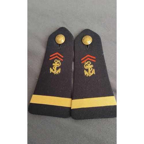 Paire Epaulette Sous Lieutenant Brodé Troupes De Marine