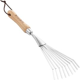 ASFASFq-Berry&Bird Râteau à gazon à main en acier inoxydable 9 dents avec manche en bois ergonomique, petit râteau à main pour balayer et ramasser les feuilles dans le jardin, les pelouses et les cou