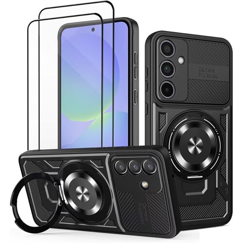 JGD-Coque pour Samsung Galaxy A36/A56 Housse Étui avec [2 pièces] Verre trempé - Protection Caméra Avancée, Support Invisible Intégré, Antichoc Résistant aux Chutes Noir