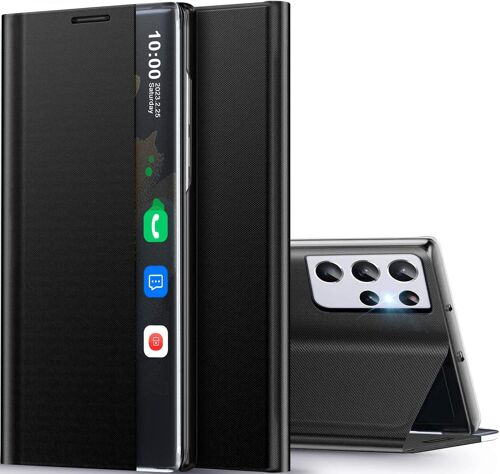 CMJAAGUR-Coque S21 Ultra Pour Samsung S21 Ultra Etui Clear View Cover À Rabat Étui Housse Galaxy S21Ultra Mince Flip Folio Béquille Stand Support Coque Pour Samsung Galaxy S21 Ultra 5G Case (Noir[M1134]