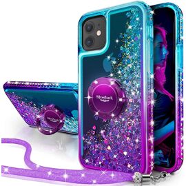 KALANKA-Coque pour iPhone 11, Fille Silicone Paillette Bling Glitter de Luxe avec Support, Liquide Gel Housse Etui de Protection pour Apple iPhone 11 6.1¿ - Pourpre