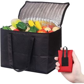 Sac isotherme pliable avec couverture de pique-nique,35 l,Grand sac de courses durable,Matériau recyclé,Idéal comme sac isotherme, panier à provisions, sac de pique-nique (noir, 41x33x26 cm)