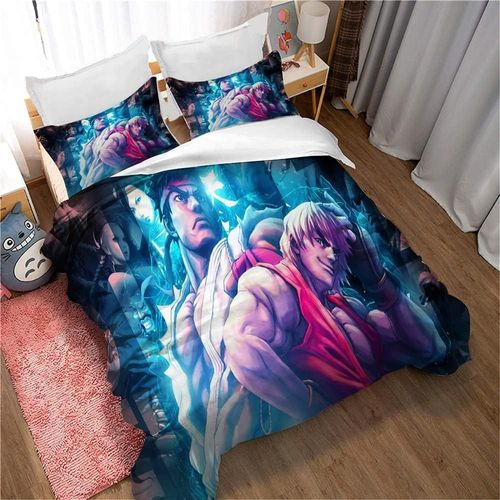 Parure De Lit Street Fighter, Housse De Couette Confortable Pour Garçon Et Fille, 3 Pieces, Taie D'oreiller 50 X 75 Cm, Microfibre, Photo