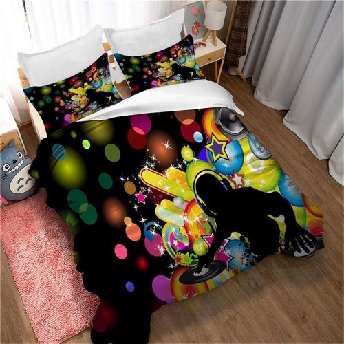 Housse De Couette Chaude Automne-Hiver Avec Fermeture Éclair, Parure De Lit 3 Pieces Motif Dj Musical Pour Dortoir D'hôtel