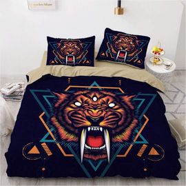 Parure De Lit Ste-X En Coton Noir, Motif Animaux Cool, Housse De Couette 135 X 200 Cm Et 2 Taies D'oreiller 80 X 80 Cm, Certifiée Oeko-Tex, Tigre À Dents De Sabre