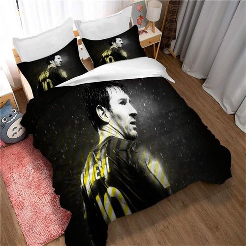 Housse De Couette Chaude Automne-Hiver Avec Fermeture Éclair, Parure De Lit Lionel Messi 3 Pieces Pour Dortoir D'hôtel