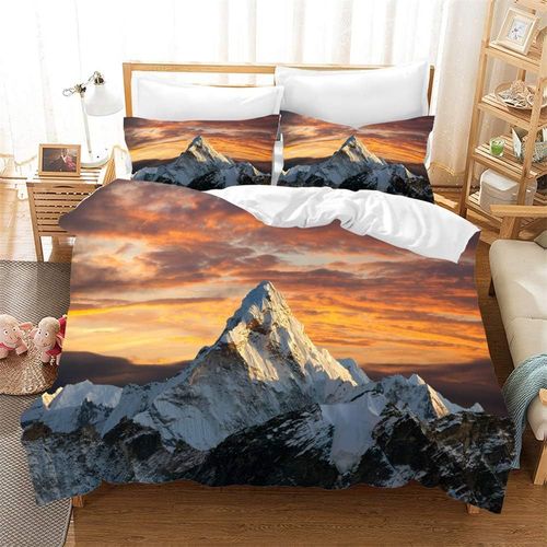 Parure De Lit 3 Pieces Avec Housse De Couette Et Motif Paysage, Chaîne De Montagnes