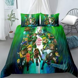 Parure De Lit Legend Of Zelda Avec Housse De Couette Et Taie D'oreiller En Microfibre, Motif Dessin Anime, Pour Lit Simple Et Double. Impression Numérique 3d.