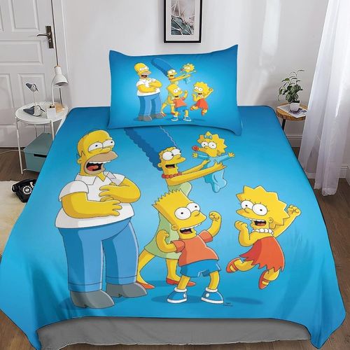 Parure De Lit 3 Pieces Avec Housse De Couette Et Couvre-Lit 3d Les Simpson Pour Garçons Et Filles, En Microfibre Douce, Pour Lit Simple