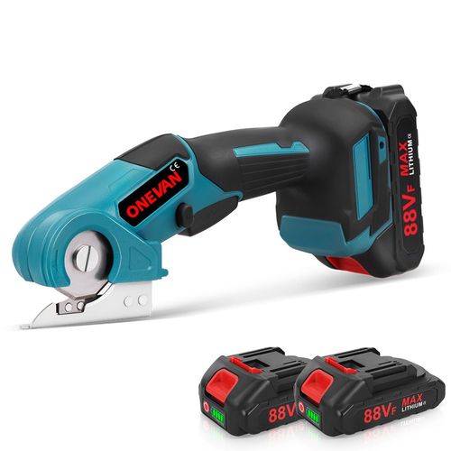 Ciseaux électriques Coupe-Tissu Rotatif Électrique 800W, 900 tr/min, coupe-tissu et cuir sans fil avec 2 batteries