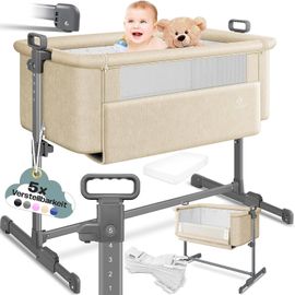 ® Lit D'appoint Hubi 3 En 1 | Supplémentaire Pour Bébé | De Voyage | Avec Matelas Souple | Pour Enfant À Roulettes | Réglage De La Hauteur Sur 5 Positions (Dunkelgrau)