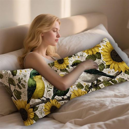 Oiseau Coussin De Grossesse 50x130cm Oreiller De Corps Tournesol Housse Coussin Pour Dormeur Long Sur Le Côté, Traversin Oreiller De Corps Velour Pillow Case, Pour La Maison Chambre Lit Canapé Lyd-120