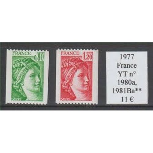 Type Sabine Provenant De Roulettes La Paire Année 1978 N° 1981a 1981b Yvert Et Tellier Luxe