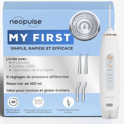 My First Jet Dentaire Ultra-Compact Hydropulseur 2 En 1-4 Canules, 6 Pressions Réglables, 165ml Réservoir Amovible Élimine Plaque Dentaire, Nettoie Les Appareils Orthodontiques Vert