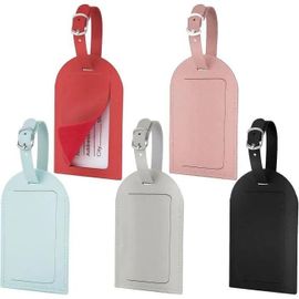 5 Pièce Étiquettes De Bagage, Étiquette Valise, Etiquettes D\'identification De Valise En Cuir Pu Avec Carte Nom Adresse, 5 Couleurs