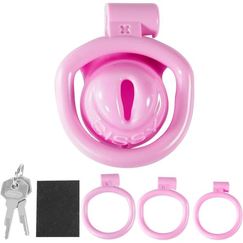 Cage À Pénis Rose Avec Serrure Et 4 Mousquetons Mini Chastity Cage Homme Sissy Faux Femme Vagin Sex Toys Esclaves Sm Bondage Pour Hommes Chasteté (Negative)