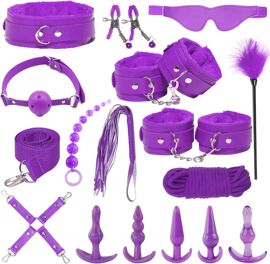 Jgd-Kits De Bondage 16 Pièces Érotique Bdsm Sex Menottes Sextoys, Sm Set Adultes Toy Parfait Anal Plug Butt Plug Set Ensemble De Jouets Sexuels Érotiques Retenue Et Bondage Pour Sexualité Femme Coupl