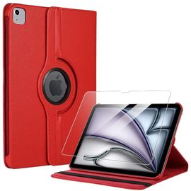 Coque + Verre Trempé pour iPad Air 11 Pouces 2024/2025 M2/M3, Etui Rotatif 360° Multi-Angle Rouge - EFConnection