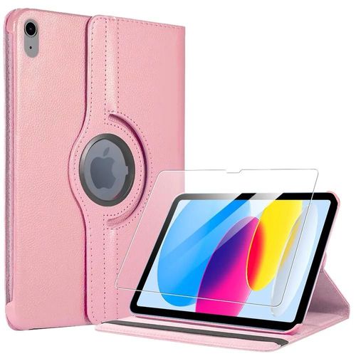Coque + Verre Trempé Pour Ipad A16 (11'') / Ipad 10 2022 (10,9'' 10e Génération) Etui Rotatif 360° - Rose - Efconnection