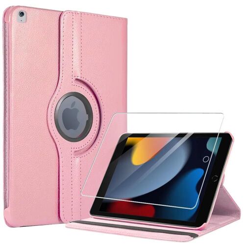 Coque + Verre Trempé Pour Ipad 10,2 Pouces (2019/2020/2021) Protection Anti-Rayures Etui Rotatif 360° - Rose - Efconnection