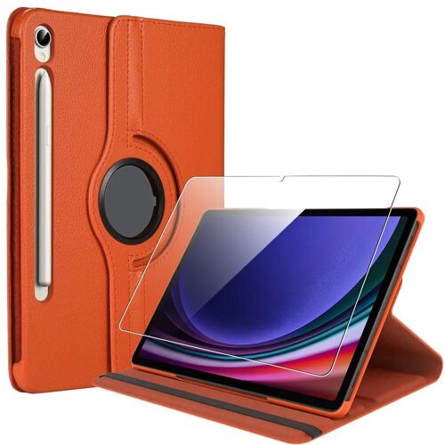 Coque + Verre Trempé Pour Samsung Galaxy Tab S9 (11 Pouces) Protection Avec Support Rotatif - Orange - Efconnection