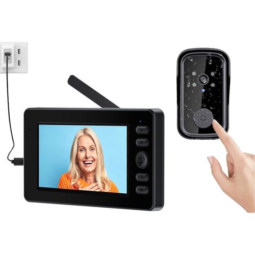 Sonnette sans Fil avec Caméra avec Écran 4.3" Visiophone Vidéo Exterieur étanche Interphone sans WiFi Interphone Bidirectionnel Vision Nocturne Appuyez Longuement pour Réveiller la Sonnette Extérieure