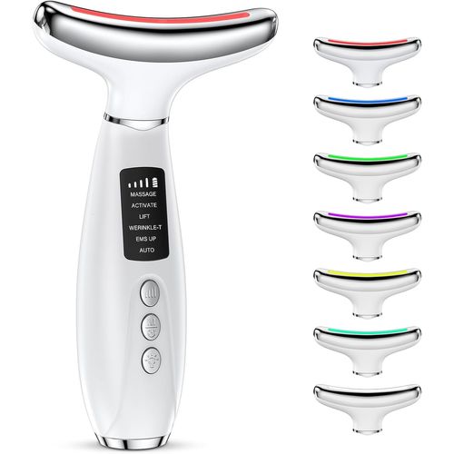 Appareil De Massage Facial : Appareil De Beauté Anti-Rides Face Massager 42 ¿ Avec 6 Modes 7 Couleurs Led Beauty Skin Tightening Lifting Light Therapy Ems Gua Sha Electric Avec Cou Et Visage