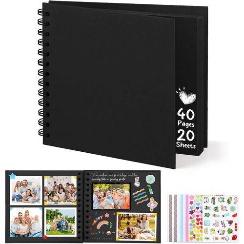 Album Photo Scrapbooking, 8-Inch Album Photo Personnalisable, Carrée Diy Livre Scrapbooking Avec 5 Autocollants, Livre D'or Anniversaire Photo Pour Mariage Et Bébés, Blanc, 60 Pages