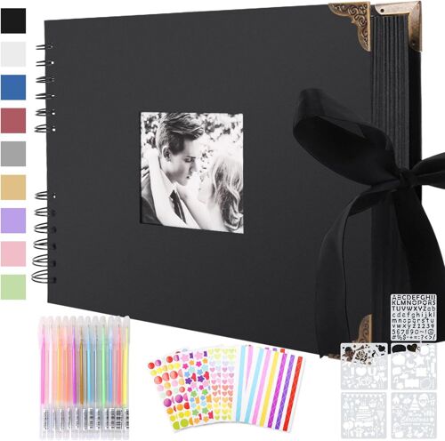Mevronisshop-Album Photo Scrapbooking 30 X 21 Cm, Carnet Scrapbooking Personnaliser Soi-Même 80 Pages Noires, Livre Photo Souvenir Diy Pour Bebe Famille Anniversaire Saint Valentin Mariage Noël Cadea