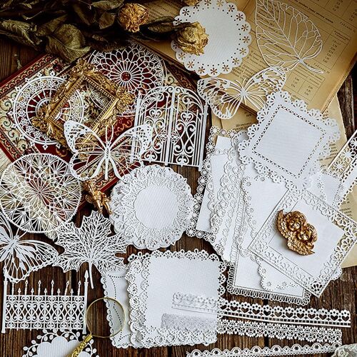 Mevronisshop-Papier Dentelle Deco, 40 Pcs Papier Dentelle Scrapbooking, Papier Décoratif Ajouré, Papier Découpé En Dentelle Creuse, Motif Papillon Et Fleur, Pour Cartes De V?Ux Diy, Albums Photo, Scr
