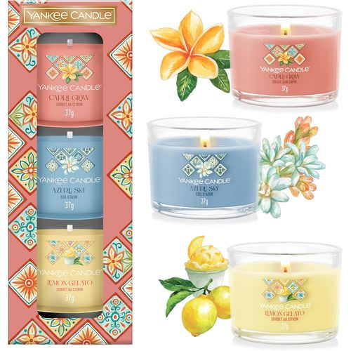 Coffret Cadeau De Bougies Parfumées | 3 Mini-Bougies Votives En Verre | Ciel D'Azur, Soleil Sur Capri Et Sorbet Au Citron | Collection Hello Italy | Cadeaux Parfaits Pour Femmes