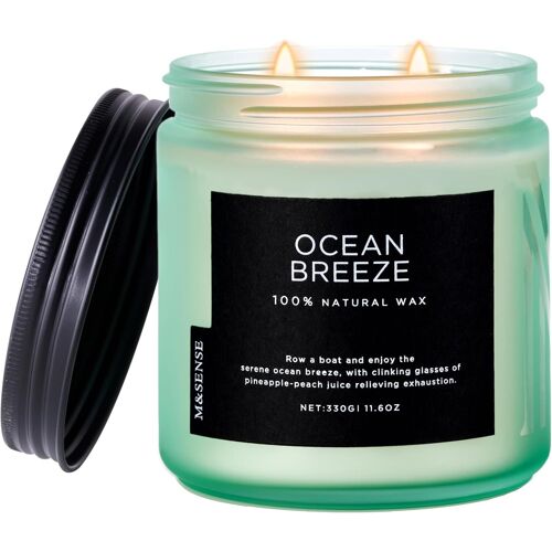 Bougie Parfumée Brise Océane,330g 70 heures de combustion,2 Mèches Ananas & Mangue Bougies Soja Naturelles pour la Maison,Cadeaux pour femmes/hommes,Bougies anti-stress