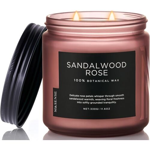 Bougie Parfumées Santal & Rose Sensuelle,bougie orientale 330g 70h,2 mèches cadeau femme-bougies parfumées luxe pour ambiance intime