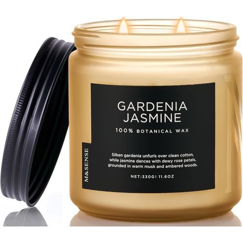 Bougie Parfumées Gardénia & Jasmin Romantique,bougie florale 330g 70h,2 mèches cadeau femme-bougies décoratives parfumées pour chambre à coucher