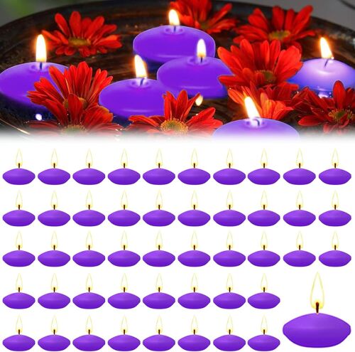 50 Pièce Bougie Flottante Violet,3.5 CM Bougies Flottantes avec Non Parfumées,Fumée & Goutte,Floating Candles pour Saint-Valentin,Mariage,Fêtes et Décoration de Maison (Violet)