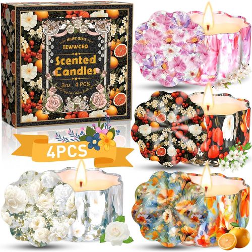 Bougie Parfumée Ensemble Cadeau 4 Pièces,Bougies Parfumées de Noël,Bougies en 100% Cire De Soja Naturel,Bougies d'Aromathérapie pour Cadeaux pour Noël,Bath Yoga,Décoration de Noël