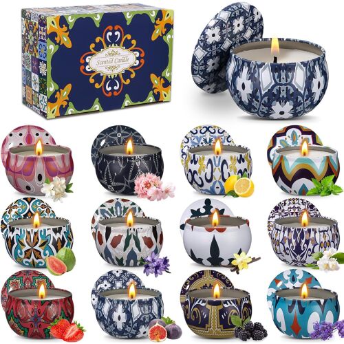 Coffret de 12 Bougies Parfumées En Cire De Soja Pour Femme-Aromathérapie Pour La Maison Pour Anniversaire,Noël