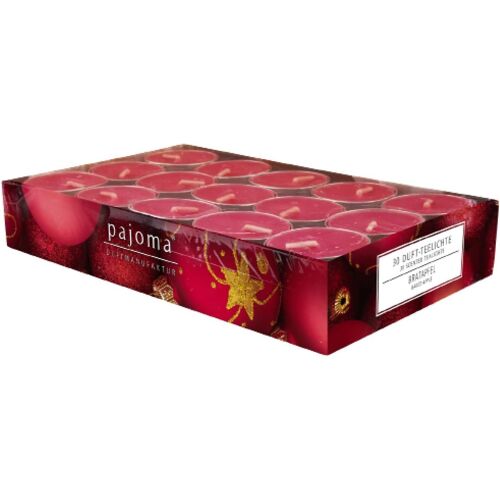 Lot de 30 bougies chauffe-plat parfumées à la pomme cuite-Dans une coque en aluminium-Durée de combustion : environ 4 heures-Hauteur : 1,5 cm-Diamètre : 3,5 cm-Qualité supérieure