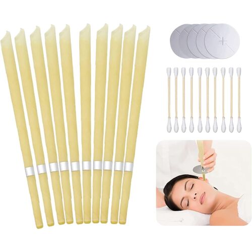 Bougies D'oreilles,10 Bougie De Nettoyage Avec 5 Disques De Protection,Bougies Auriculaires En Cire D'abeille Naturelle Et Biologique,Pour Détendez-Vous Et Nettoyage D'oreille(Beige) 
