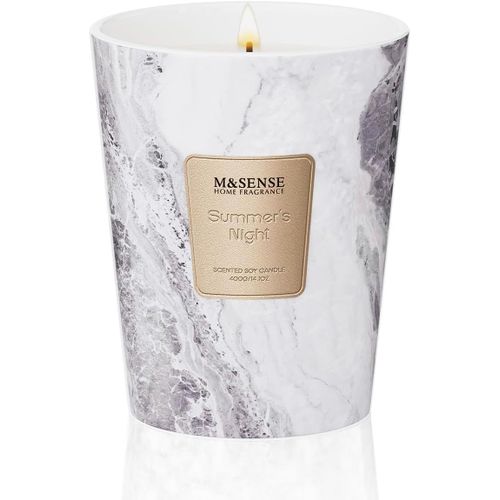 Bougie parfumée 400g|Nuit d'été|75h de combustion |Bougie Decorative naturelles en cire de soja|Aromathérapie relaxante|Cadeau pour femme & homme,Modern Marble Jar