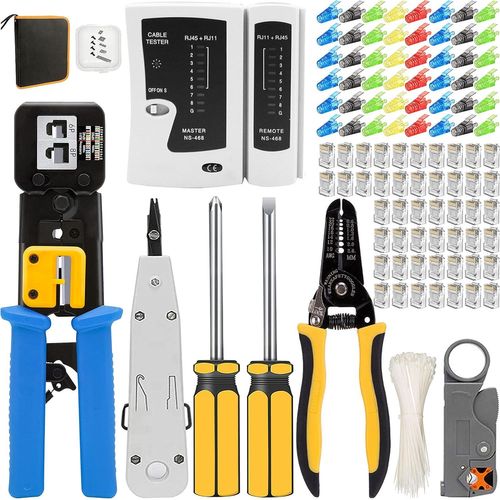 Pince à sertir RJ45,outils de réseau professionnels,entretien de l'ordinateur,kit LAN testeur de connexion,connecteurs RJ11/RJ12 réguliers et passants (Bleu)