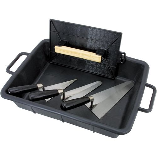 Outils maçonnerie et pose carrelage,Bricolage-Kit de maçonnerie,lot de 5 outils de maçon-1 x Auge (Gamate),1 x Taloche,3 x Truelles (Ronde,langue de chat,triangle)