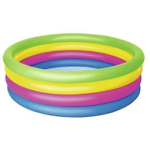 Piscine arc-en-ciel 4 tubes - BESTWAY - Ø 157 x H 46 cm - Enfants - PVC - Ronde Bleu, rose, jaune et vert