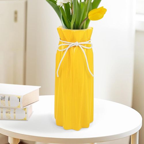 TIANYI-Vases Céramique Moderne Vase Vintage Jaune - 24x10x10cm, Pour Herbe de Pampa, Fleurs Séchées, Mariage, Porcelaine, Tulipe, Cuisine, Bureau