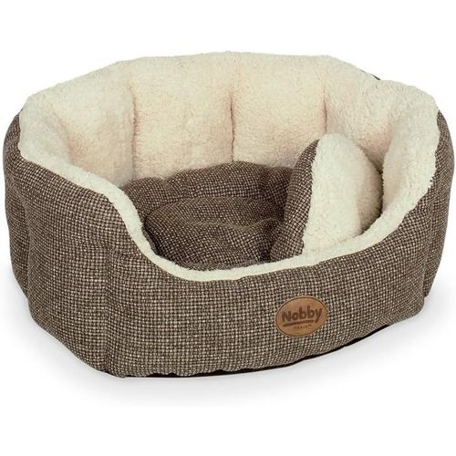Meimie-Alba Comfort Panier Ovale Pour Chien Aspect Lin Marron 55x50x21cm