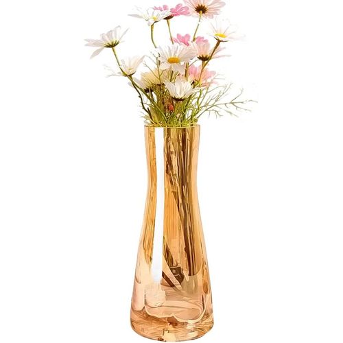 TIANYI-Vase à fleurs pour décoration - 25,4 cm - Vase en verre transparent pour centres de table, grands vases pour fleurs séchées - Décoration d'intérieur, salon, cuisine, bureau, mariage (ambre)