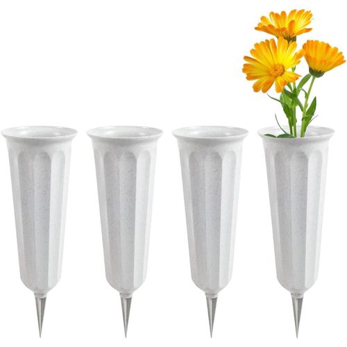 Tianyi-4 Pièces Vase Cimetiere, 25 X 8 Cm Vase Funéraire En Plastique Avec Pointe En Terre, Vase De Fleurs Pour Cimetière, Vase Enfichable À Décorer Pour Tombe