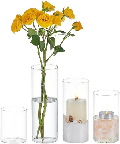 Kalanka-4pcs Vase Cylindrique En Verre, Décorations De Vase En Verre À Pilier 4 Styles, Bougeoir Flottant Haut De Vase Clair Pour La Décoration De Mariage De Bureau À Domicile, Décorations