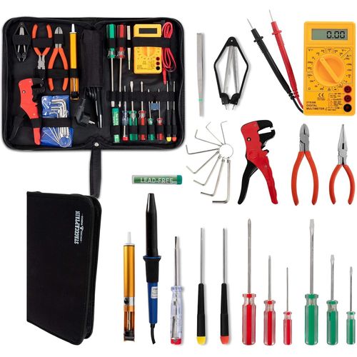 meimie-Ews-15 Set D'Outils Électriques(27 Pièces,Incluant Fer À Souder Et Multimètre,Pour Salle De Répétition,Scène,Espace De Vie Et Atelier,Complet Dans Un Étui Pratique)